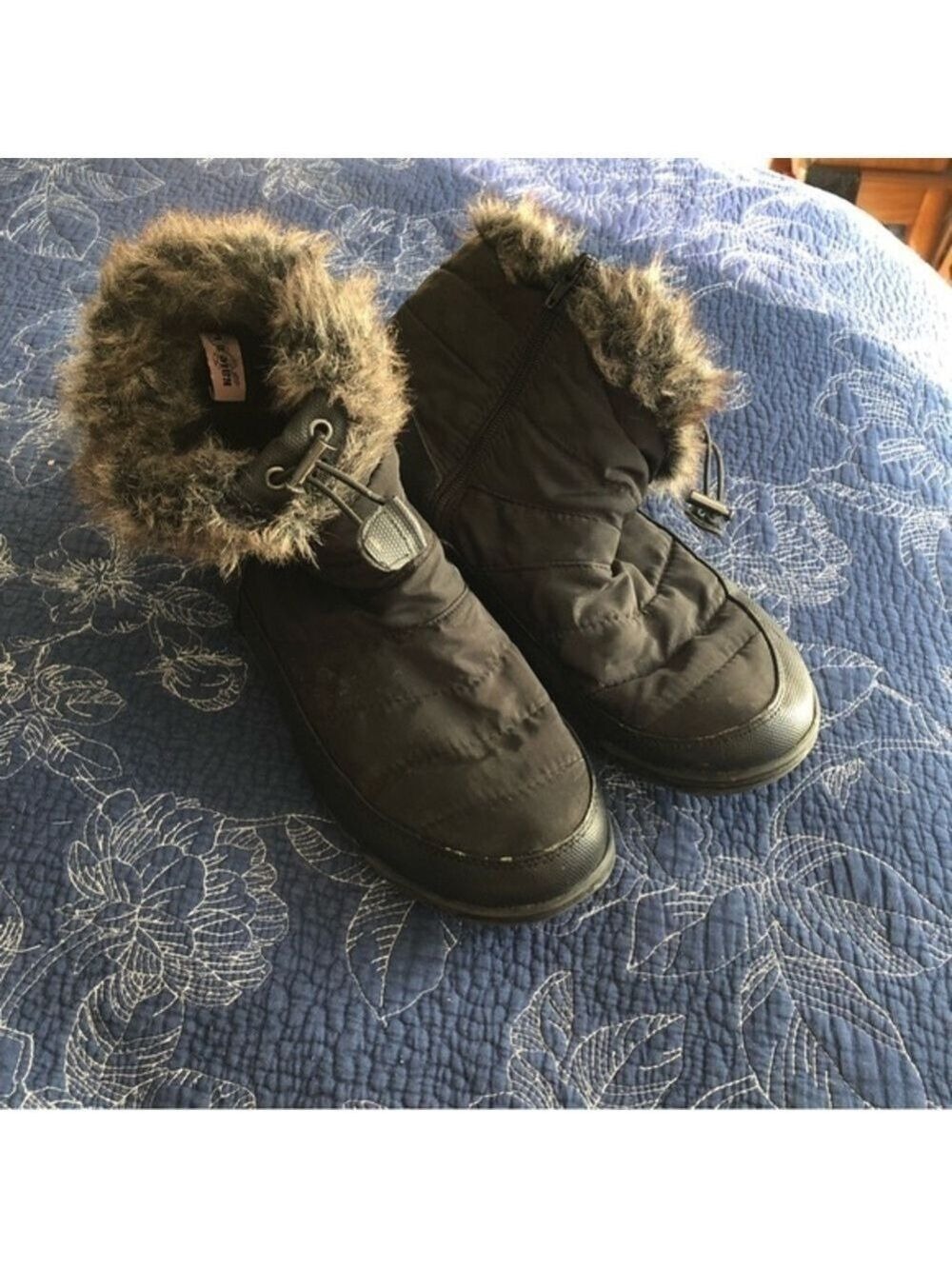 KATE & Leo Size 11W Black, Faux Fur Zip Up Winter Boot